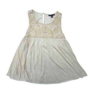 American Eagle Top Womens SizeXL Cream Embroidered Sleeveless Babydoll Tank Boho